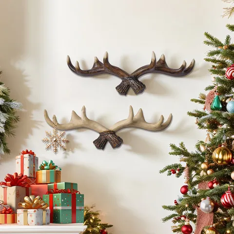 Vintage Resin Antler Wall Hook Decorative Deer Horn Hanger For Entryway Living Room Rustic Clothes Hat Key Holder Wall Decor
