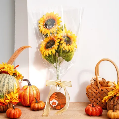 Artificial Sunflower Stems Fake PVC Dried Silk Flower Floral Bouquet For Autumn Thanksgiving Home Living Room Kitchen Wedding Decor