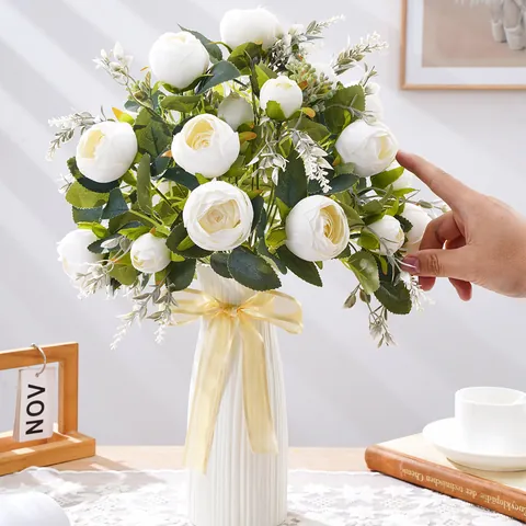 Elegante Ramo de Peonías Artificiales de Múltiples Cabezas Peonías de Tela para Boda Fiesta Hogar Oficina Decoración de Mesa Arreglo Floral Romántico Realista