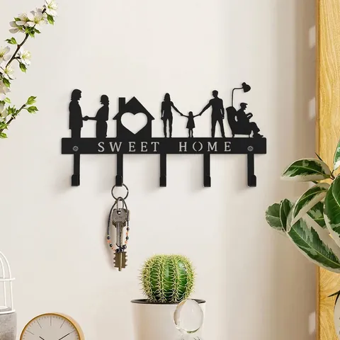 Minimalist Iron Key Holder For Wall Decorative Black Metal Row Hooks Entryway Coat Rack Shelf Over Door Organizer Storage Hanger