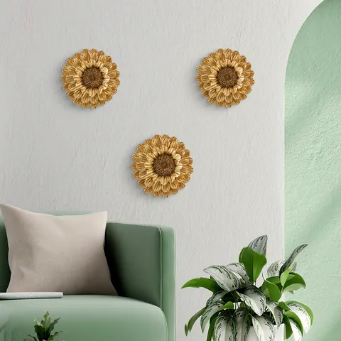 French Vintage 3D Dahlia Wall Decor Gold Silver White Resin Flower Hanging Ornament For Living Room Entrance Background Home Decor