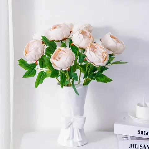 Artificial Peony Flower Pleated Petals Plastic Stem Home Decor DIY Floral Arrangement Aesthetic Craft Photography Ornament