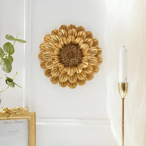 French Vintage 3D Dahlia Wall Decor Gold Silver White Resin Flower Hanging Ornament For Living Room Entrance Background Home Decor