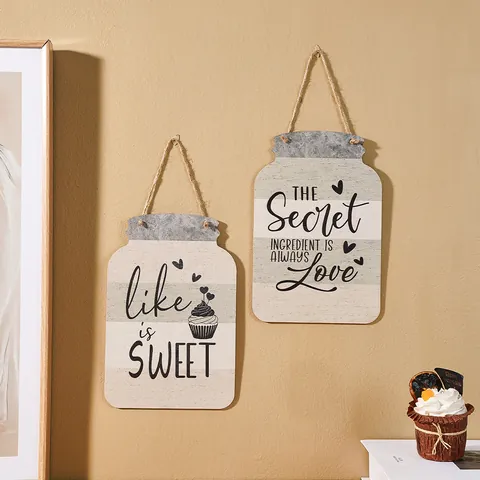 Placa de Pared de Cocina de Madera de Estilo Nórdico Forma de Tarro Tablero Decorativo Estampado Con Cuerda de Yute para Hogar