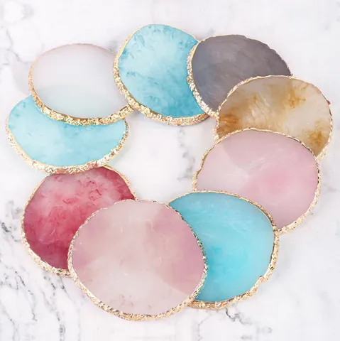 Resin Agate Nail Art Palette Golden Edge Crystal Stone Polish Gel Color Mixing Plate Display Board Home Decor Coaster