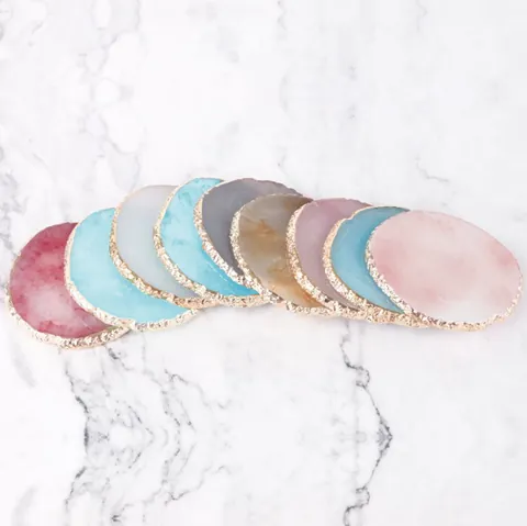 Resin Agate Nail Art Palette Golden Edge Crystal Stone Polish Gel Color Mixing Plate Display Board Home Decor Coaster