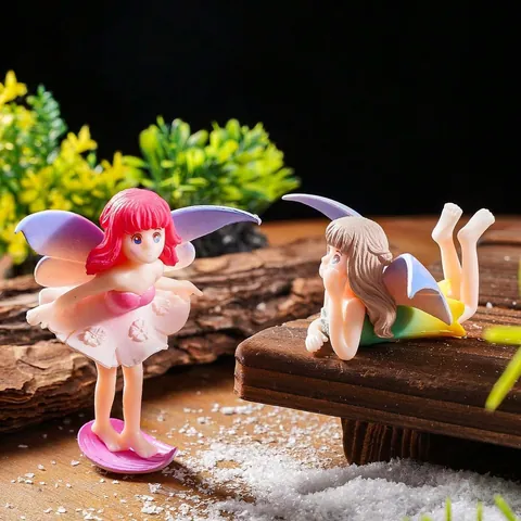 Cute Miniature Fairy Garden Ornaments Winged Fairy Statues Resin Figurines For Potted Plant Micro Landscape Decor Desktop Ornament