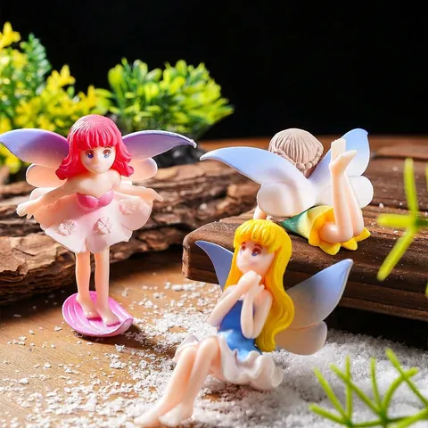 Cute Miniature Fairy Garden Ornaments Winged Fairy Statues Resin Figurines For Potted Plant Micro Landscape Decor Desktop Ornament