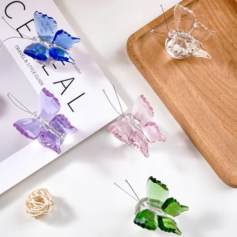 Figura de Mariposa de Cristal Facetado Adorno de Escritorio Moderno Estatua de Animal Multicolor Decoración para Hogar Oficina Regalo