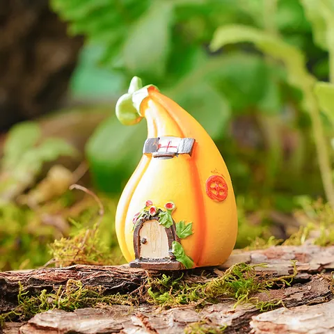 Miniatura Casa de Calabaza Adorno de Resina Jardín de Hadas Micro Paisaje Figura para Maceta Decoración de Pecera