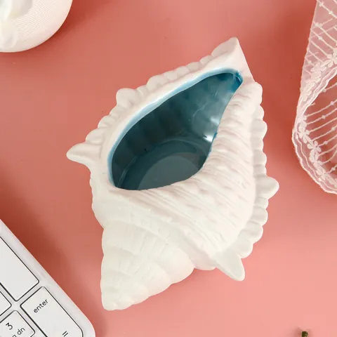Creative Conch Shell Resin Ashtray Windproof Marine Style Home Decor Desktop Storage Container White Blue Sea Theme Ornaments