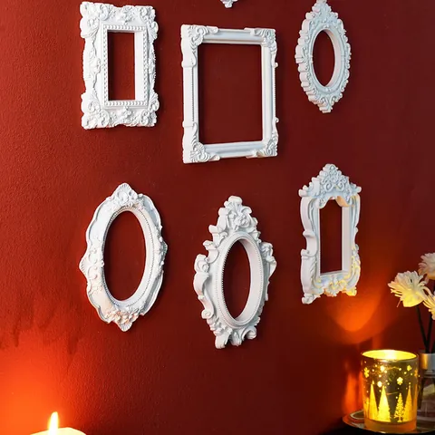 European Style White Retro Relief Decorative Frame Baroque Resin Craft Wall Hanging DIY Home Ornament Photography Props