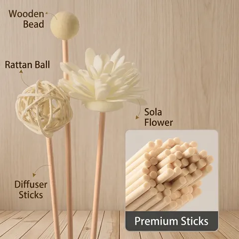 Varillas Difusoras de Aromaterapia de Fibra de Alta Densidad Varillas Volátiles para Fragancia de Interior Flor de Sola Blanca Madera Varillas de Repuesto para Aceites Esenciales