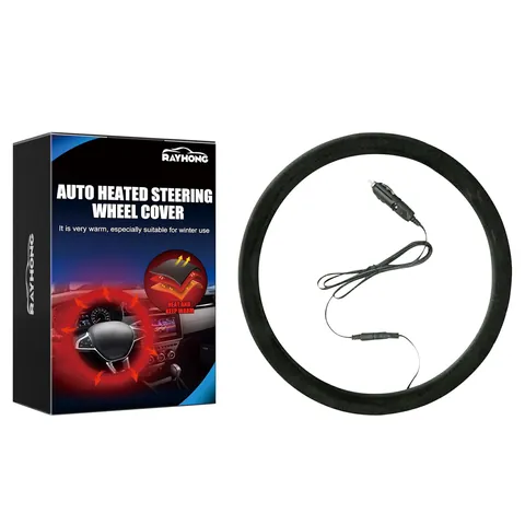 Rayhong Universal Heated Car Steering Wheel Cover 12V Hand Warmer Suede Soft Protective Handle Guard For Winter Driving