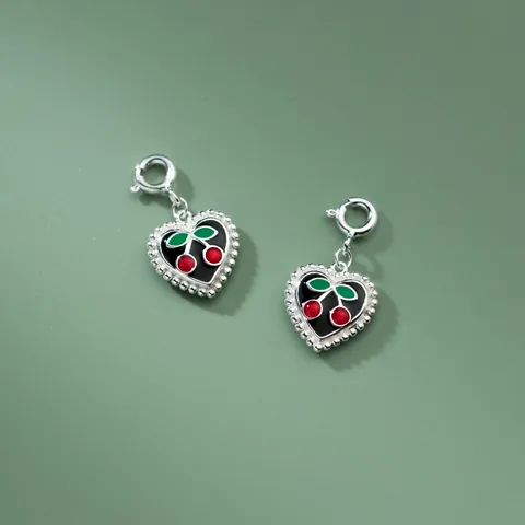 925 Sterlingsilber Herz Kirsche Anhänger Mit Verschluss DIY Schmuckherstellung Good Luck Smiley Gesicht Emaille Charm Für Armbänder