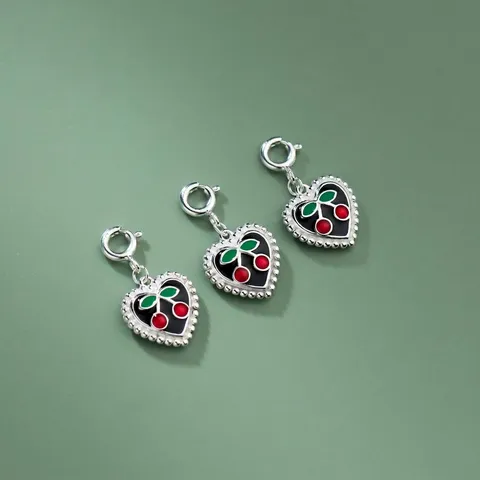 925 Sterlingsilber Herz Kirsche Anhänger Mit Verschluss DIY Schmuckherstellung Good Luck Smiley Gesicht Emaille Charm Für Armbänder