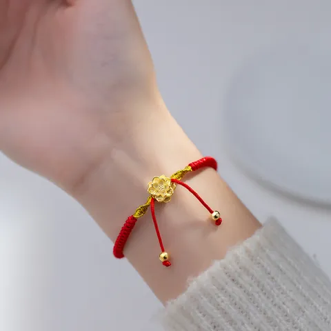 Handmade Woven Lotus Tassel Bracelet 925 Sterling Silver Gold Plated Beads Adjustable Red Black String Bracelet For Women Jewelry