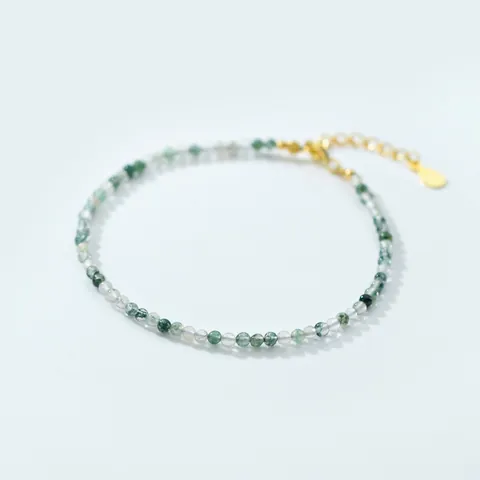 925 Sterling Silver Moss Agate Bracelet For Women Exquisite Adjustable Natural Gemstone Beaded Hand Chain Minimalist Jewelry Gift