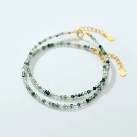 925 Sterling Silver Moss Agate Bracelet For Women Exquisite Adjustable Natural Gemstone Beaded Hand Chain Minimalist Jewelry Gift