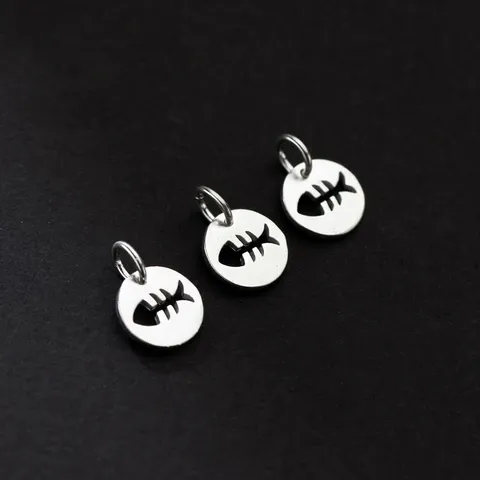 925 Sterling Silver Hollow Out Fish Bone Round Tag Pendant Only Without Chain DIY Handmade Jewelry Making Findings Charms