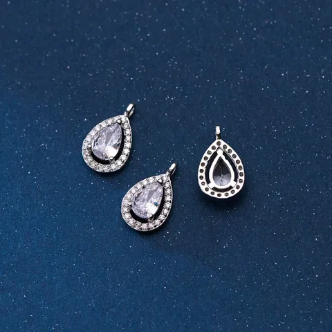 925 Sterling Silver Teardrop Pendant Zirconia Inlaid Pear Shaped DIY Jewelry Making Charm For Women Bracelet Necklace Accessories