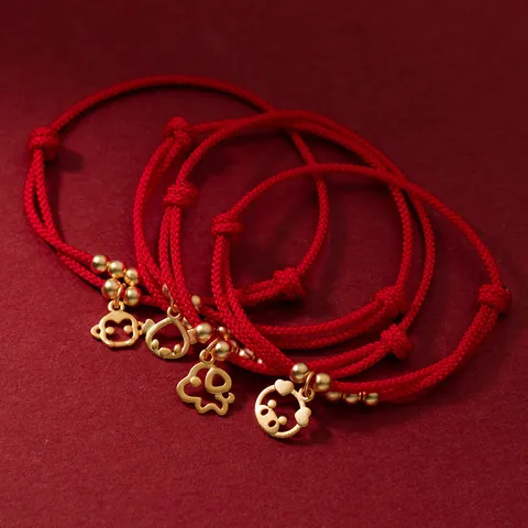 S925 Sterling Silver Gilded Twelve Zodiac Animal Red String Bracelet For Women Chinese New Year Lucky Hand-Woven Adjustable Rope Hand Jewelry Gift