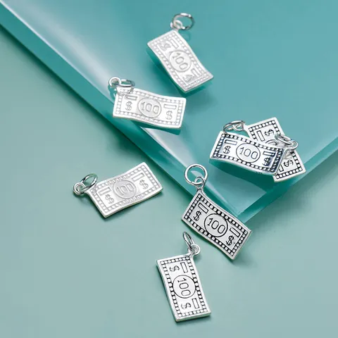925 Sterling Silver Dollar Bill Charm Pendant For DIY Jewelry Making Bracelet Necklace Accessories Vintage Distressed Style For Unisex