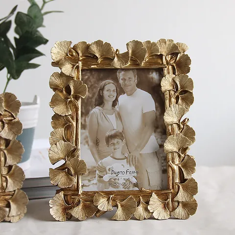 Ginkgo Leaf Creative Resin Photo Frame Retro Gold Silver Tabletop Picture Frame Botanical 3D Engraving Desktop Home Ornament