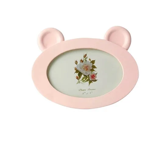 Cadre Photo en Plastique en Forme d'Oreille d'Ours Cadre Photo Ovale Horizontal de Bureau pour Décoration de Maison Bureau Bleu Rose