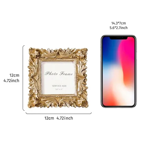 French Vintage Resin Photo Frame Carved Chrysanthemum Gold Square Picture Frame For Tabletop Wall Decor Photography Props