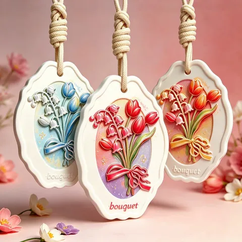 Vintage Plaster Fragrance Diffuser Lily Of The Valley Relief Stone Tablet Car Wardrobe Hanging Aroma Ornament Home Decor