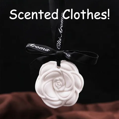 Camellia Flower Plaster Aroma Sachet Persistent Fragrance Hanging Pendant For Wardrobe Closet Car Decorative Scented Stone With Ribbon