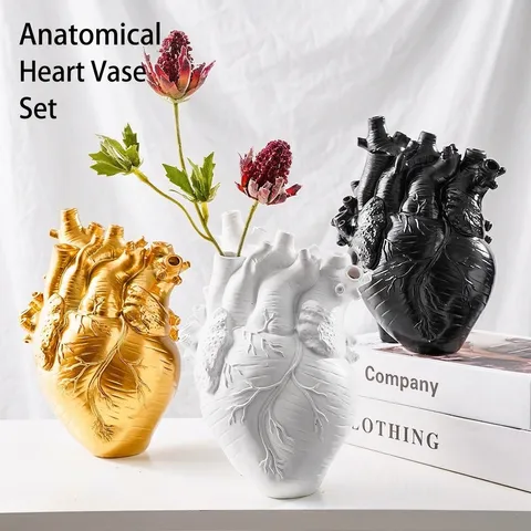 Anatomisches Herzform Harz Vase Kreative Moderne Home Dekor Desktop Kunst Skulptur Blumentopf Gold Weiß Schwarz Rot