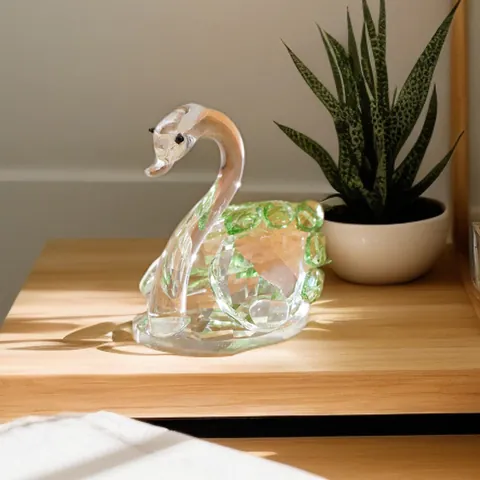 Faceted Green Clear White Crystal Swan Figurine Animal Ornament Home Living Room Decor Wedding Gift Commemorative Collectible Decoration