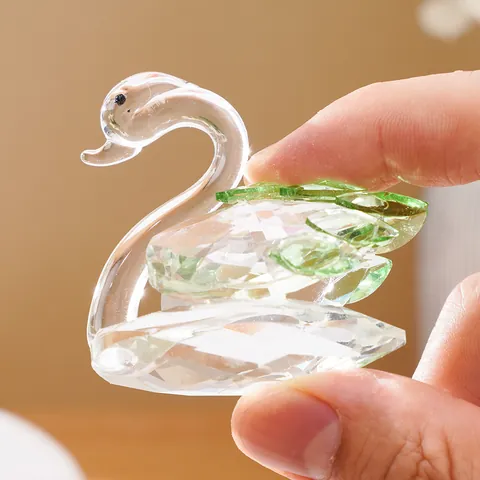 Faceted Green Clear White Crystal Swan Figurine Animal Ornament Home Living Room Decor Wedding Gift Commemorative Collectible Decoration