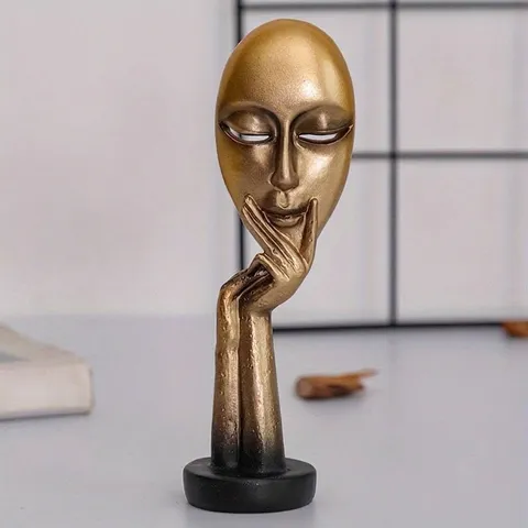 Nordic Abstract Silence Is Golden Resin Statue Creative Face Mask Thinker Sculpture Home Office Desk Art Decoration Ornament