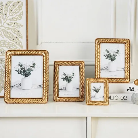 European Style Gold Woven Texture Resin Picture Frame Tabletop Decorative Photo Frame For Home Living Room Bedroom Accent Ornaments