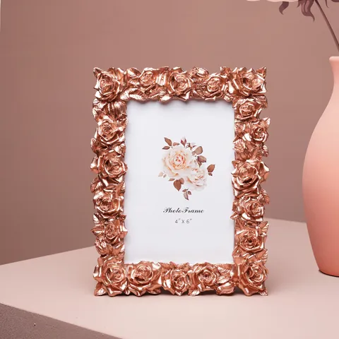 European Retro Resin Photo Frame Rose Flower Embossed Tabletop Picture Frame Vintage Decorative Desktop Art Display Frame