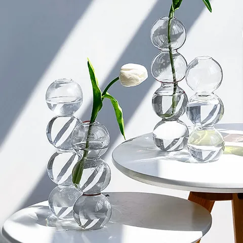 Minimalistische Nordische Verbundene Glasball Vase Transparente Farbige Blumenbehälter Hydroponik Tisch Home Decor Ornament