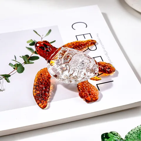 Colorful White Crystal Sea Turtle Ornament Transparent Glass Simulated Marine Animal Desk Figurine Modern Home Decor Gift