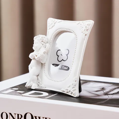 Cornice per Foto Mini Angelo in Resina Bianca Stile Vintage Europeo Ornamento da Tavolo Cherubino Cornice Decorativa per la Casa