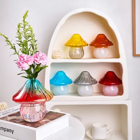 Handgefertigte Bunte Pilz Glasvase Kreative Farbverlauf Blumenarrangement Behälter Home Office Schreibtisch Dekorative Kunst Ornament
