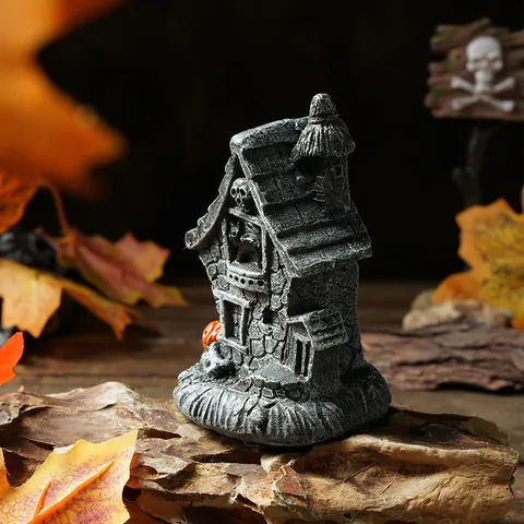 Halloween Ornamenti in Resina a Forma di Casa Stregata Statuetta di Casa dei Fantasmi Con Zucca Scheletro Miniatura Capanna dei Fantasmi per Halloween Festa Tavolo Decorazione