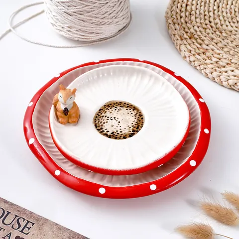Bandeja de Joyería de Resina en Forma de Champiñón Estilo Ins Con Ardilla 3D Plato de Adorno de Lunares para Llaves