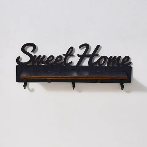 Sweet Home Wooden Wall Mounted Key Holder Rack Minimalist Wood Entryway Organizer With Metal Hooks Decorative Hanging Shelf
