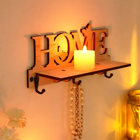 HOME Letter Wooden Key Hook Shelf Wall Mounted Entryway Organizer With Metal Hooks Decorative Hanging Storage Rack For Home Decor