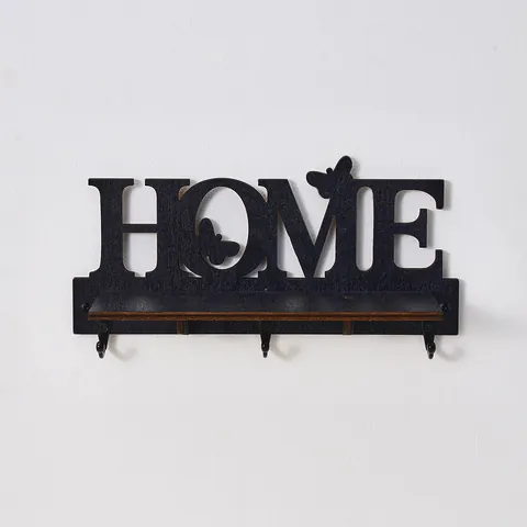 HOME Letter Wooden Key Hook Shelf Wall Mounted Entryway Organizer With Metal Hooks Decorative Hanging Storage Rack For Home Decor