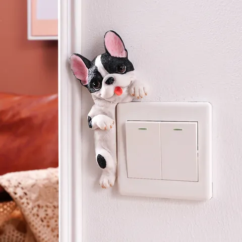 3D Resin French Bulldog Pug Switch Sticker Ins Style Cute Dog Socket Wall Decoration Creative Home Room Ornament