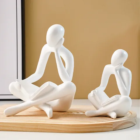 Modern Minimalist Thinker Reader Statue Abstract Human Character Sculpture Resin Office Bookshelf Home Desktop Art Decor White Black Gold