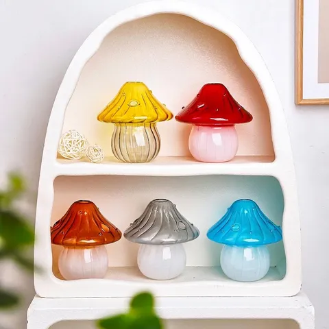 Handgefertigte Bunte Pilz Glasvase Kreative Farbverlauf Blumenarrangement Behälter Home Office Schreibtisch Dekorative Kunst Ornament